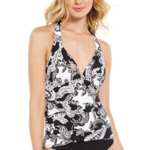 LAUREN RALPH LAUREN Womens Graphic Paisley Tummy-Control Halter Tankini Top